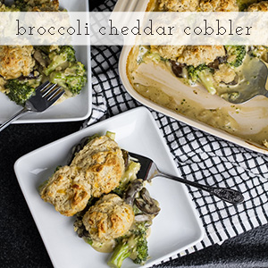 Broccoli cheddar cobbler tops fresh broccoli and mushrooms with a cheesy, creamy sauce and soft Southern biscuits! | chattavore.com