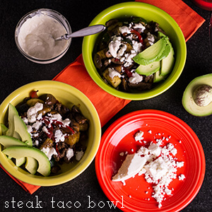 This steak taco bowl is full of vegetables and flavor but not starchy carbs! | chattavore.com