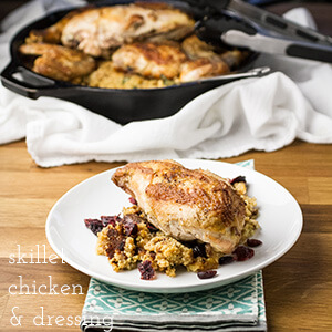 Chicken and dressing in a skillet transforms a fussy Southern dish into an easy meal you could turn out on a weeknight - with minimal clean-up! | recipe from chattavore.com