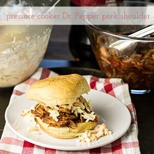 Pressure cooker pork shoulder with Dr. Pepper BBQ sauce gives you the same fall-apart tender result as the slow cooker in a fraction of the time! | recipe from Chattavore.com