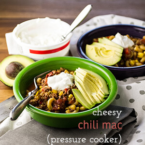 This cheesy chili mac hardly requires any effort. It's made in your pressure cooker or Instant Pot, so it's ready in 45 minutes, mostly hands-off! | recipe from Chattavore.com
