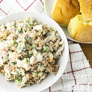Fried chicken salad is a perfect way to use up leftover fried chicken. It's chicken salad, NOT salad with fried chicken on it, and it's surprisingly tasty! | recipe from Chattavore.com
