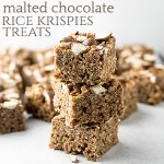 Malted chocolate Rice Krispie treats combine my favorite frozen drink with my favorite sweet treat. They're quick, easy, chewy, and satisfying! | recipe from Chattavore.com